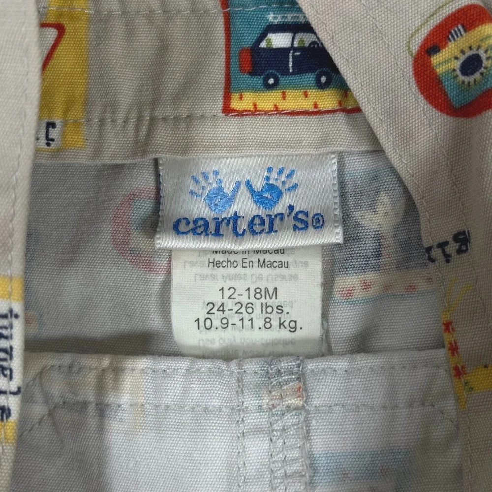 Vintage Carters Safari Animal Print Shortalls Boys 12-18M Tan Jungle Overalls